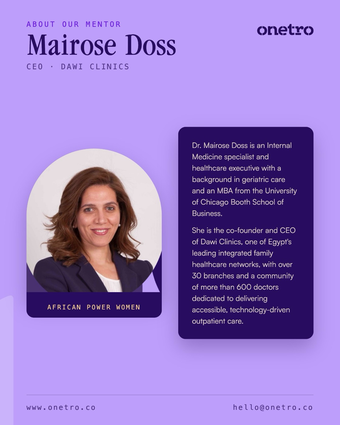 Poster of Mairose Doss, CEO at Dawi Clinics