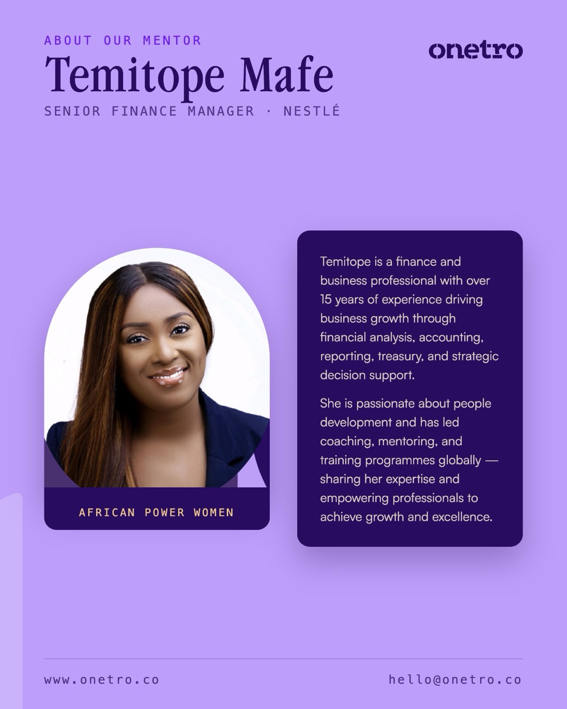 Poster of Temitope Mafe, Senior Finance Manager at Nestlé